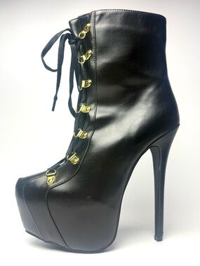 Black Platform Lace-Up Stiletto Ankle Boots Gold Hardware Women’s Size 9